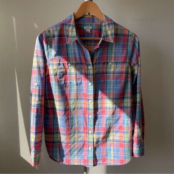 L.L. Bean Rainbow Plaid Button Down Shirt - Picture 3 of 5